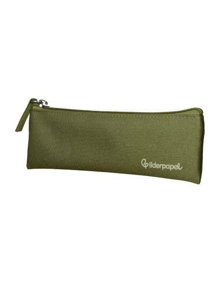 Estuche Portatodo Liderpapel Plano Estrecho Una Cremallera 200X60 Mm Verde Militar