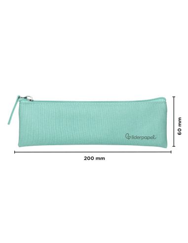 Estuche Portatodo Liderpapel Plano Estrecho Una Cremallera 200X60 Mm Verde Manzana