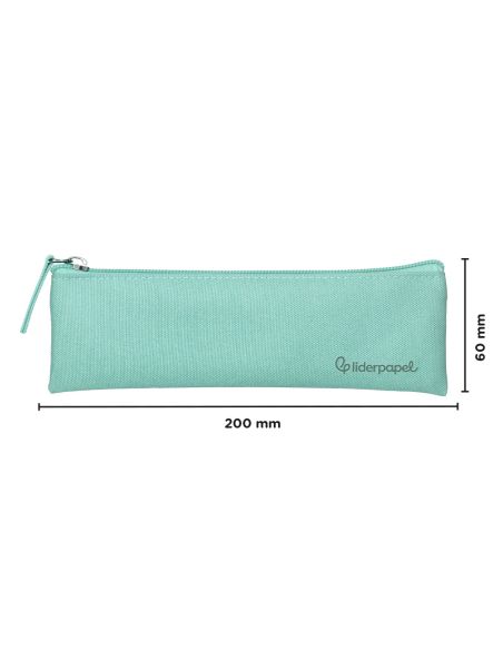 Estuche Portatodo Liderpapel Plano Estrecho Una Cremallera 200X60 Mm Verde Manzana