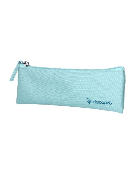 Estuche Portatodo Liderpapel Plano Estrecho Una Cremallera 200X60 Mm Azul Celeste
