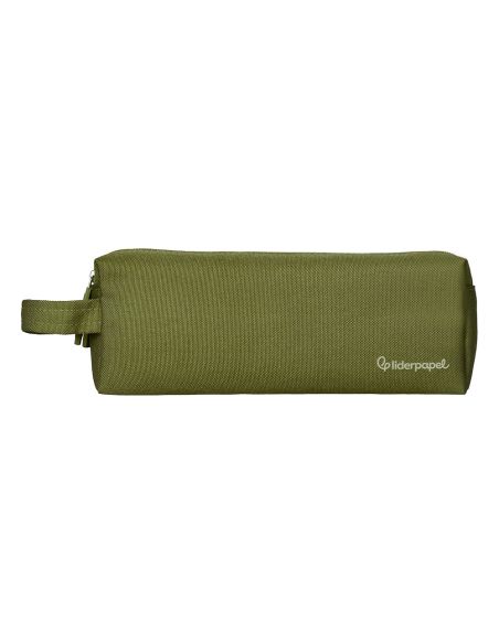 Estuche Portatodo Liderpapel Classic Rectangular Con Asa 2 Cremalleras 210 X80Mm Verde Militar