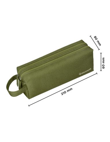 Estuche Portatodo Liderpapel Classic Rectangular Con Asa 2 Cremalleras 210 X80Mm Verde Militar