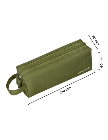 Estuche Portatodo Liderpapel Classic Rectangular Con Asa 2 Cremalleras 210 X80Mm Verde Militar