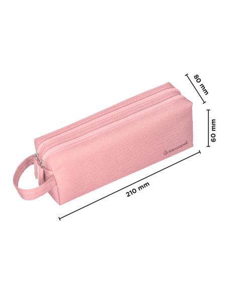 Estuche Portatodo Liderpapel Classic Rectangular Con Asa 2 Cremalleras 210 X80Mm Rosa