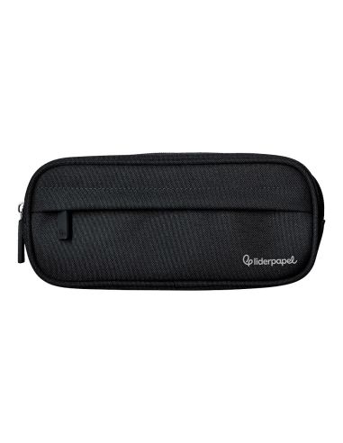 Estuche Portatodo Liderpapel Classic Ovalado 2 Cremalleras Con Bolsillo Delantero 210X90Mm Negro