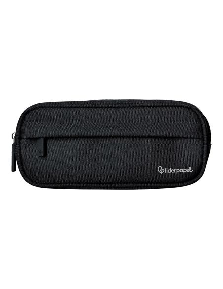 Estuche Portatodo Liderpapel Classic Ovalado 2 Cremalleras Con Bolsillo Delantero 210X90Mm Negro