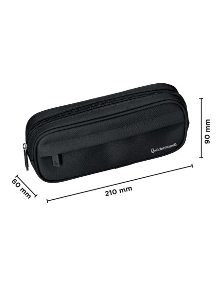 Estuche Portatodo Liderpapel Classic Ovalado 2 Cremalleras Con Bolsillo Delantero 210X90Mm Negro