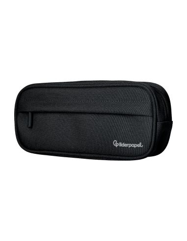 Estuche Portatodo Liderpapel Classic Ovalado 2 Cremalleras Con Bolsillo Delantero 210X90Mm Negro