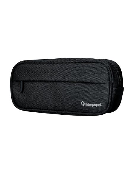 Estuche Portatodo Liderpapel Classic Ovalado 2 Cremalleras Con Bolsillo Delantero 210X90Mm Negro