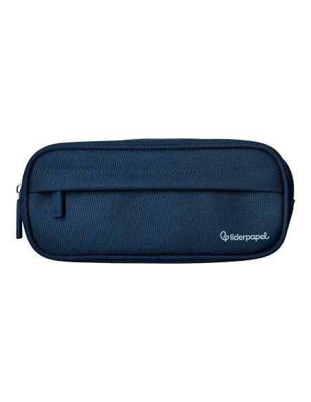 Estuche Portatodo Liderpapel Classic Ovalado 2 Cremalleras Con Bolsillo Delantero 210X90Mm Azul Marino