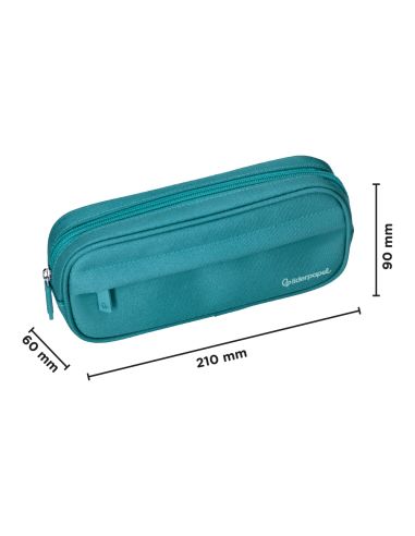 Estuche Portatodo Liderpapel Classic Ovalado 2 Cremalleras Con Bolsillo Delantero 210X90Mm Azul Turquesa