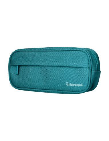 Estuche Portatodo Liderpapel Classic Ovalado 2 Cremalleras Con Bolsillo Delantero 210X90Mm Azul Turquesa