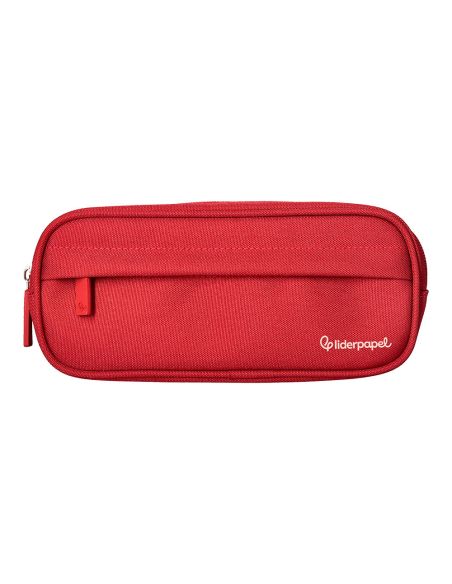 Estuche Portatodo Liderpapel Classic Ovalado 2 Cremalleras Con Bolsillo Delantero 210X90Mm Rojo