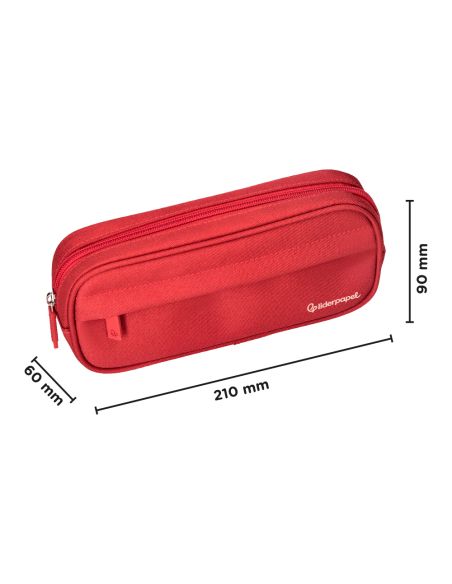 Estuche Portatodo Liderpapel Classic Ovalado 2 Cremalleras Con Bolsillo Delantero 210X90Mm Rojo
