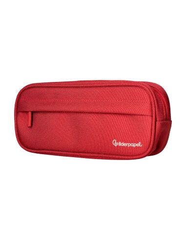 Estuche Portatodo Liderpapel Classic Ovalado 2 Cremalleras Con Bolsillo Delantero 210X90Mm Rojo