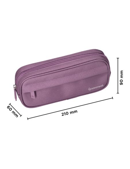 Estuche Portatodo Liderpapel Classic Ovalado 2 Cremalleras Con Bolsillo Delantero 210X90Mm Morado Empolvado