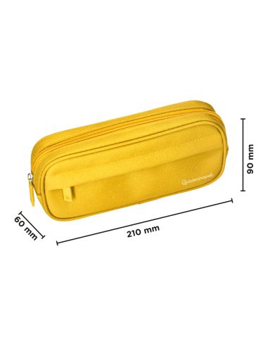 Estuche Portatodo Liderpapel Classic Ovalado 2 Cremalleras Con Bolsillo Delantero 210X90Mm Amarillo