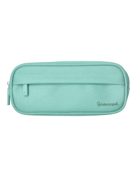 Estuche Portatodo Liderpapel Classic Ovalado 2 Cremalleras Con Bolsillo Delantero 210X90Mm Verde Manzana