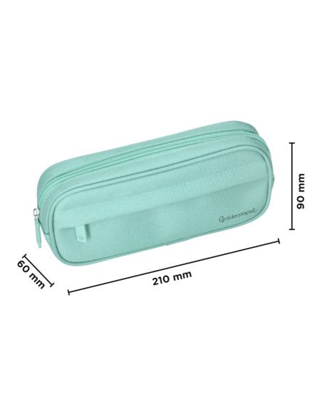 Estuche Portatodo Liderpapel Classic Ovalado 2 Cremalleras Con Bolsillo Delantero 210X90Mm Verde Manzana
