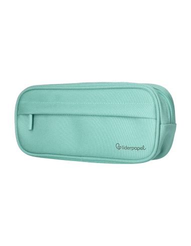Estuche Portatodo Liderpapel Classic Ovalado 2 Cremalleras Con Bolsillo Delantero 210X90Mm Verde Manzana