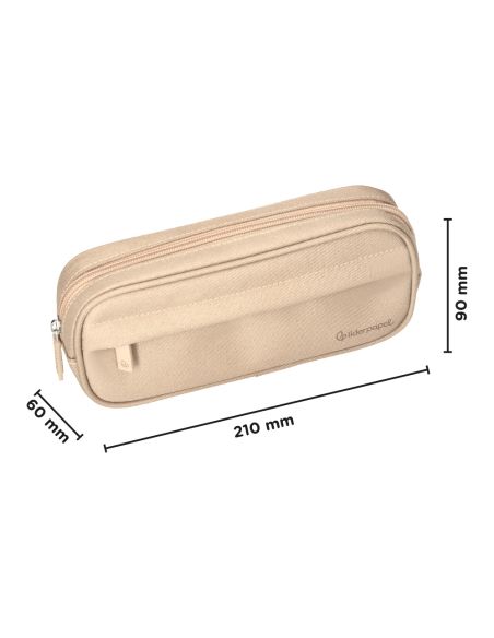 Estuche Portatodo Liderpapel Classic Ovalado 2 Cremalleras Con Bolsillo Delantero 210X90Mm Crema