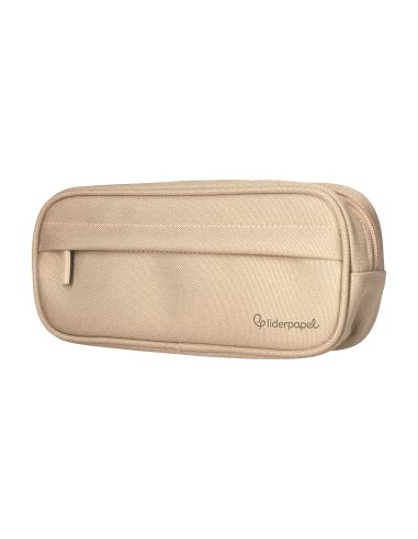 Estuche Portatodo Liderpapel Classic Ovalado 2 Cremalleras Con Bolsillo Delantero 210X90Mm Crema