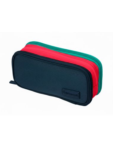 Estuche Portatodo Liderpapel Funky 3 Cremalleras Con Aperturas Laterales Azul Rojo Verde 220X100X65 Mm