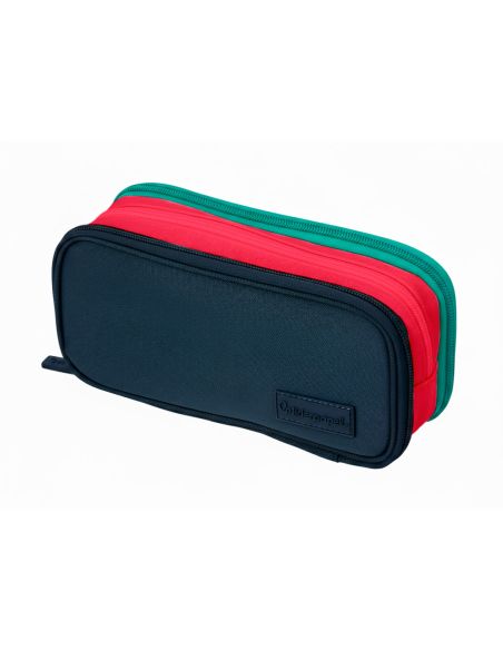 Estuche Portatodo Liderpapel Funky 3 Cremalleras Con Aperturas Laterales Azul Rojo Verde 220X100X65 Mm