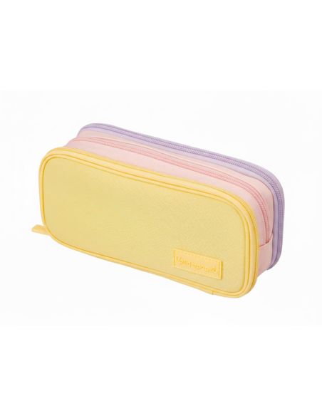 Estuche Portatodo Liderpapel Funky 3 Cremalleras Con Aperturas Laterales Amarillo Rosa Lila 220X100X65 Mm