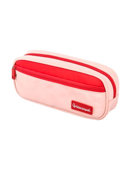 Estuche Portatodo Liderpapel Duo 2 Cremalleras Con Bolsillofrontal Rosa 20X90X50 Mm