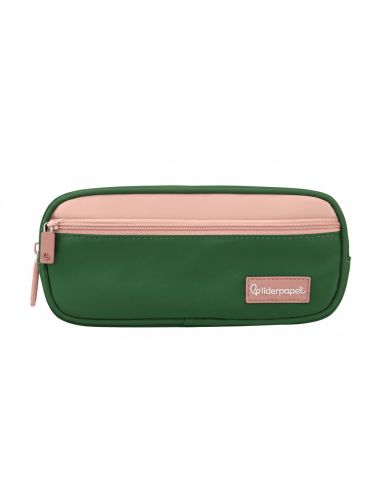 Estuche Portatodo Liderpapel Duo 2 Cremalleras Con Bolsillofrontal Verde Militar 220X90X50 Mm