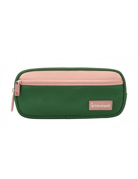 Estuche Portatodo Liderpapel Duo 2 Cremalleras Con Bolsillofrontal Verde Militar 220X90X50 Mm