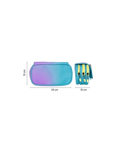 Estuche Portatodo Milan Sunset 4 Cremalleras Con Solapa Turquesa 240X130X80 Mm