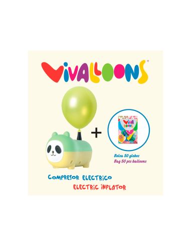 Compresor Electrico Panda 450W + Bolsa De 50 Globos 100% Latex Biodegradable Colores Surtidos Regalo