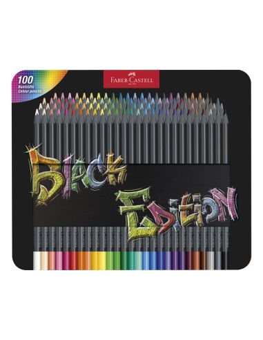 Lapices De Colores Faber Castell Black Edition Caja Metalica De 100 Unidades Colores Surtidos