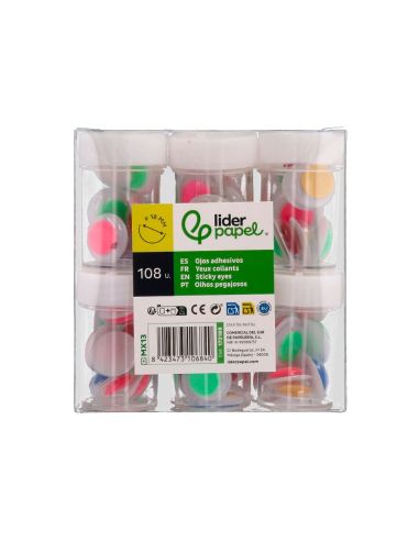 Ojo Liderpapel 18 Mm Blanco Con Pupila De Colores Surtidos Pack De 108 Unidades|Libreriasalesiana