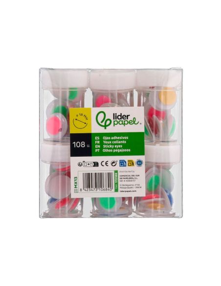 Ojo Liderpapel 18 Mm Blanco Con Pupila De Colores Surtidos Pack De 108 Unidades|Libreriasalesiana
