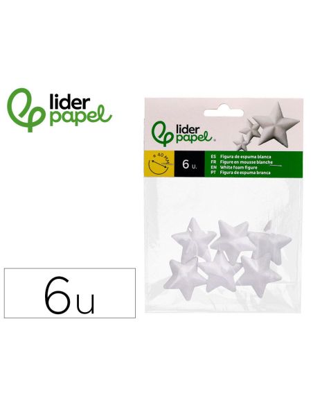 Figura De Espuma Blanca Liderpapel Estrella De 4 Cm Bolsa Con 6 Unidades|Libreriasalesiana