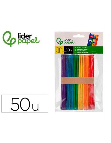Palitos De Madera Liderpapel Colores Surtidos 15X1,8 Cm Bolsa Con 50 Unidades