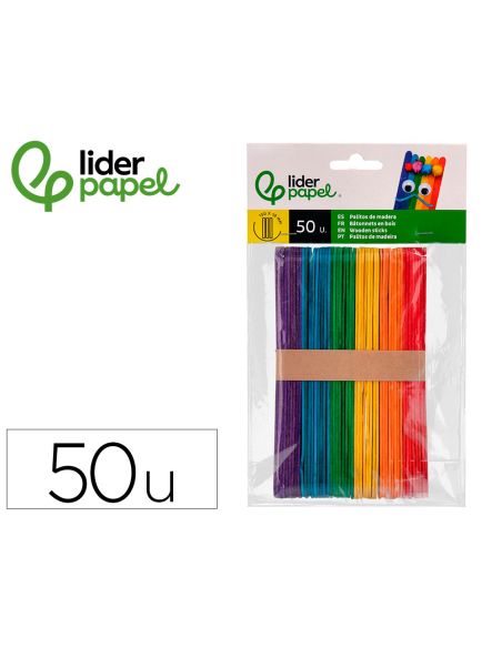 Palitos De Madera Liderpapel Colores Surtidos 15X1,8 Cm Bolsa Con 50 Unidades