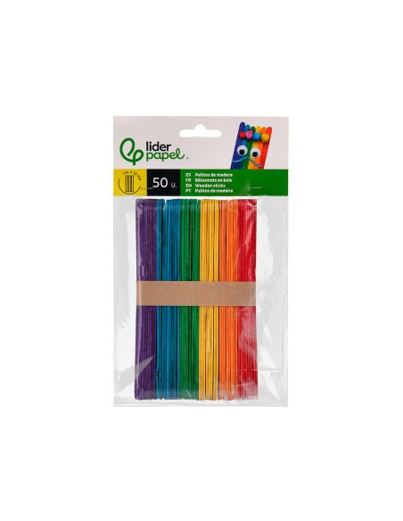 Palitos De Madera Liderpapel Colores Surtidos 15X1,8 Cm Bolsa Con 50 Unidades
