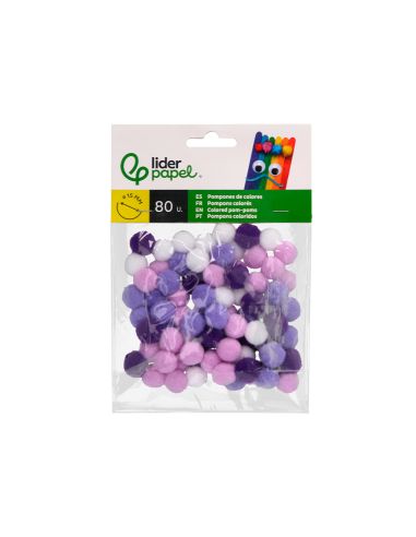 Pompones De Colores Liderpapel 1,5 Cm Tonalidades Violeta Bolsa Con 80 Unidades