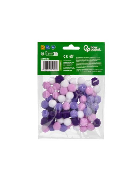 Pompones De Colores Liderpapel 1,5 Cm Tonalidades Violeta Bolsa Con 80 Unidades