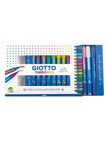 Rotulador Giotto Turbo Pro Acuarelable Doble Punta Estuche De 15 Unidades Colores Surtidos