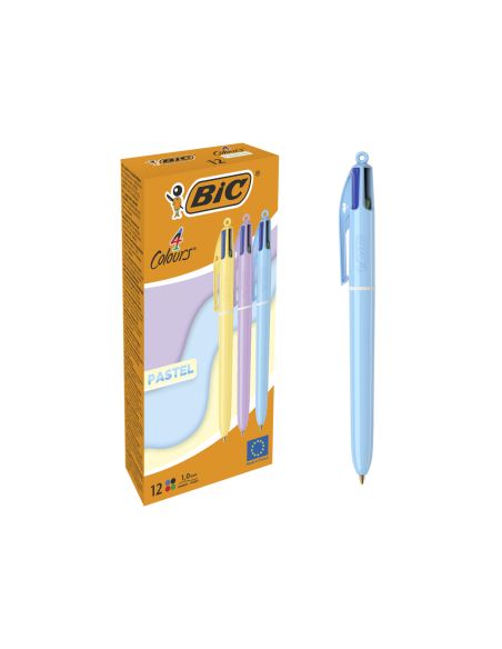 Boligrafo Bic Cuatro Colores Pastel Punta De 1 Mm Caja De 12 Unidades Colores Surtidos