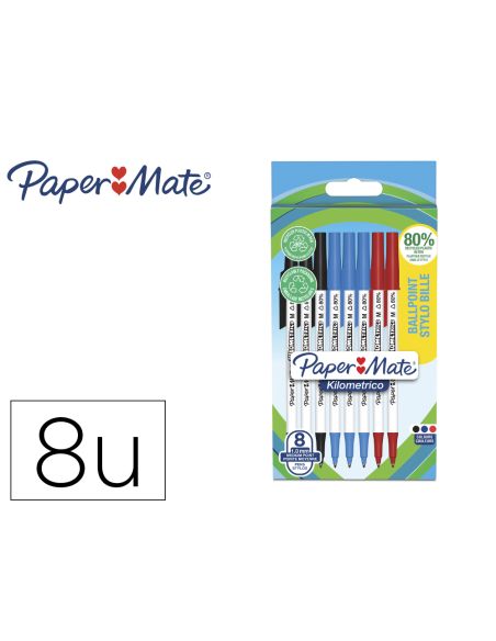 Boligrafo Paper Mate Kilometrico Punta 1 Mm Plastico Reciclado 80% Blister De 3 Negros / 3