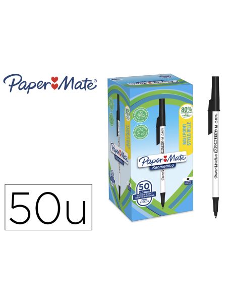Boligrafo Paper Mate Kilometrico Punta 1 Mm Plastico Reciclado 80% Color Negro