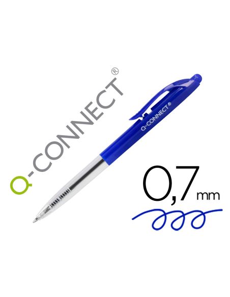 Boligrafo Q-Connect Retractil Con Clip Diseño Fino Tinta Aceite 0,7 Mm Color Azul