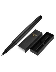 Boligrafo Belius Neptuno Aluminio Textura Wavy Color Negro Tinta Azul Caja De Diseño