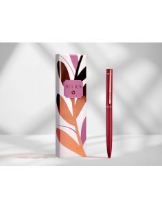 Boligrafo Belius Rose Aluminio Color Burdeos Oro Rosa Tinta Azul Caja De Diseño 2